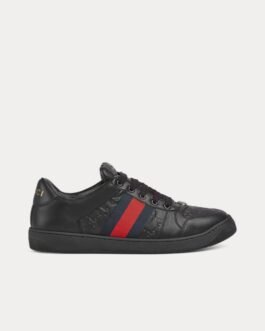 Baskets basses noires en cuir Gucci Screener avec bande Web