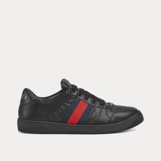 Gucci Baskets basses noires en cuir Screener avec bande Web – 35