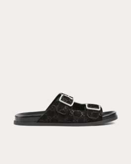 Sandales Gucci à boucle coulissante en daim GG noir