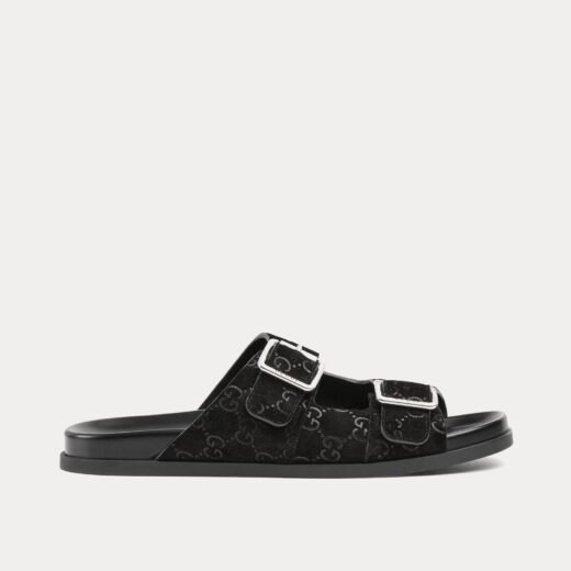 Gucci Sandales à boucle coulissante en daim GG noir – 35
