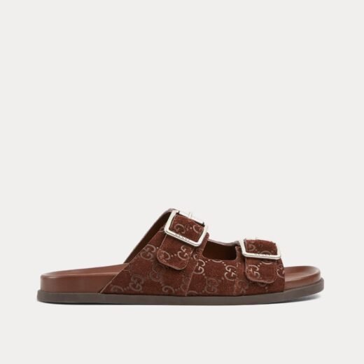 Gucci Sandales à boucle coulissante en daim marron GG – 35