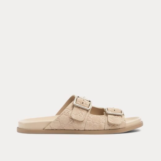 Gucci Sandales à boucle coulissante en daim GG couleur avoine – 35