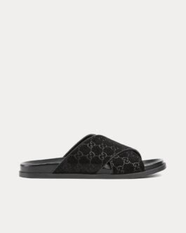 Sandales Gucci Slide Crossover en daim noir GG