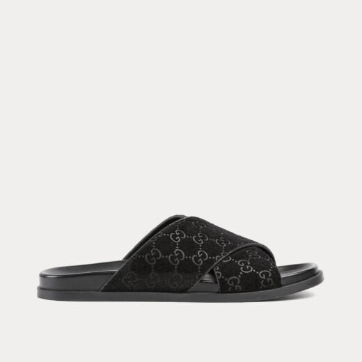 Gucci Sandales Slide Crossover en daim noir GG – 35