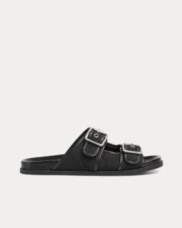 Sandales Gucci Slide Buckle GG Canvas noires
