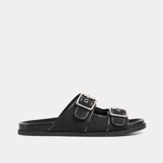 Gucci Sandales Slide Buckle GG Canvas noires – 35