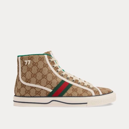 Gucci Baskets montantes Tennis 1977 GG en toile beige/ébène – 35
