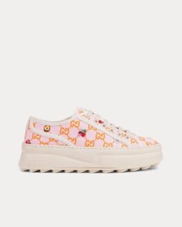 Baskets basses Gucci x Hattie Stewart en toile GG rose/ivoire