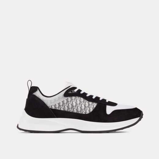 Dior Baskets basses B25 en daim noir avec mesh technique blanc et toile Dior Oblique noire