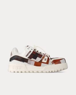 Baskets basses LV Maxi Trainer en cuir de veau imprimé damoflage blanc/marron