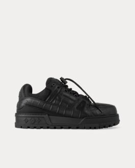 Baskets basses noires LV Trainer Maxi en cuir de veau imprimé alligator
