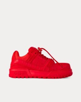 Baskets basses rouges LV Trainer Maxi en cuir de veau imprimé alligator