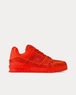 Baskets basses LV Trainer orange avec cristaux Swarovski