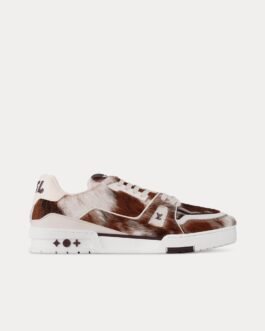 Baskets basses LV en cuir de veau façon poney marron