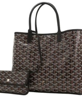 Sac à main Goyard Anjou en toile Goyardine et cuir noir