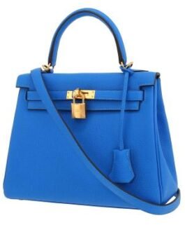 Sac à main Hermès Kelly 25 cm en cuir togo Bleu Hydra
