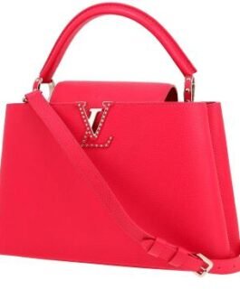 Sac à main Louis Vuitton Capucines MM en cuir grainé rose