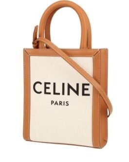 Sac bandoulière Celine Vertical mini en toile beige et cuir marron