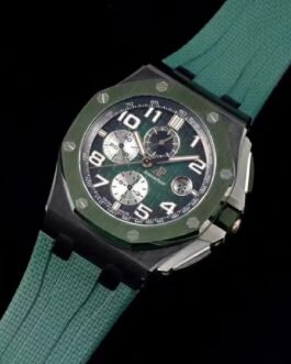 Montre de luxe Patek Philippe verte chronographe – boîtier acier brossé et bracelet silicone haut de gamme