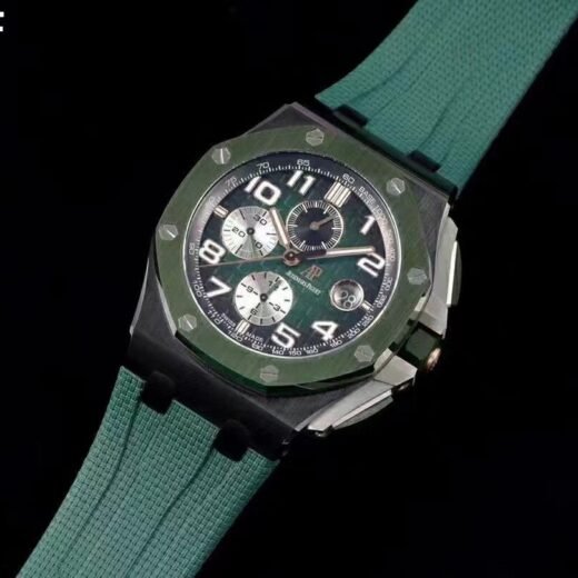 Patek Philippe Montre de luxe verte chronographe – boîtier acier brossé et bracelet silicone haut de gamme