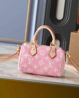 Louis Vuitton Speedy Nano (16 x 10 x 7,5 cm) – Sac bandoulière monogram multicolore / denim / rose / marron classique