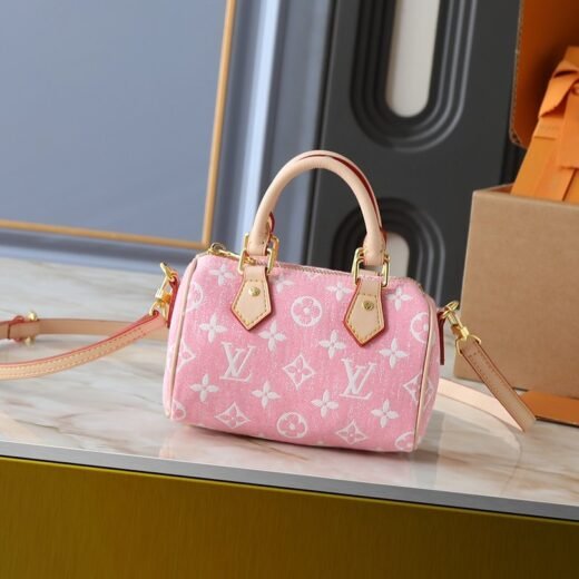 Louis Vuitton Speedy Nano (16 x 10 x 7, 5 cm) – Sac bandoulière monogram multicolore / denim / rose / marron classique