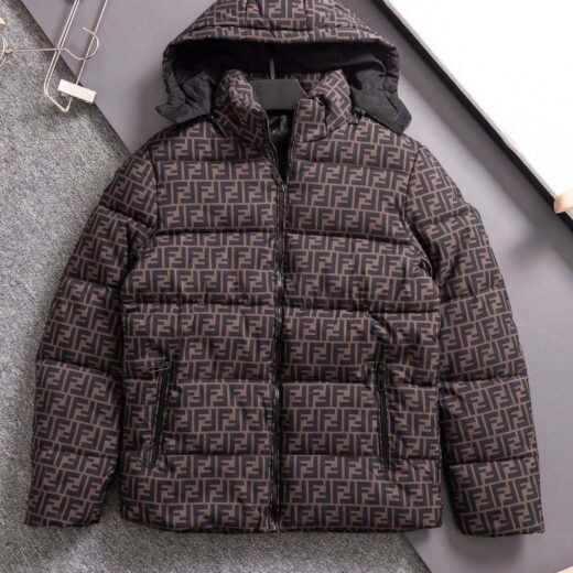 Fendi Doudoune à capuche motif monogramme marron