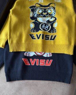 Pull Evisu Maneki Neko – Broderie Chat Porte-Bonheur Japonais