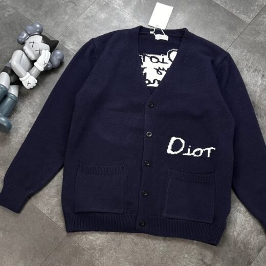 Dior Cardigan en Laine Navy – "For My Real Friends" – Logo Brodé