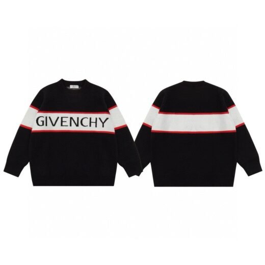 Givenchy Pull en laine noir à bande logo contrastée – Unisexe