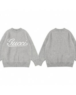 Pull Gucci gris unisexe – Sweat en maille logo brodé col rond