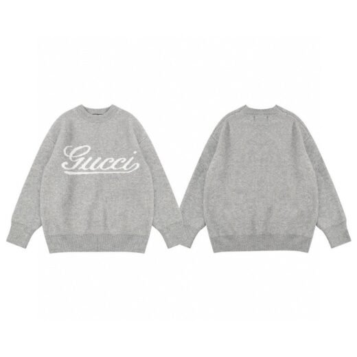 Gucci Pull gris unisexe – Sweat en maille logo brodé col rond