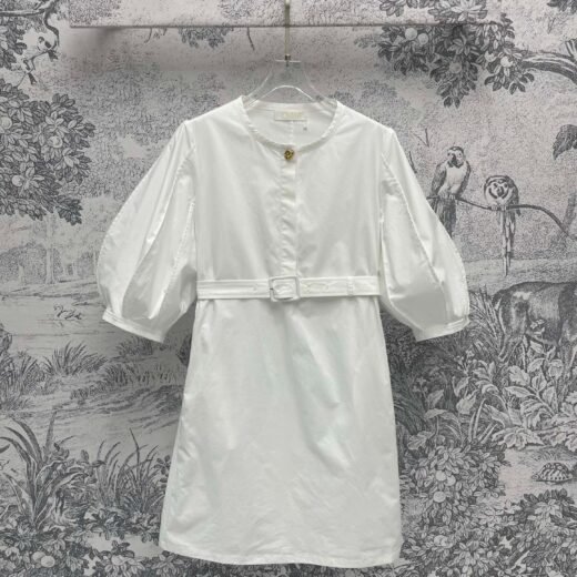 Chloé Robe courte blanche à manches bouffantes et ceinture