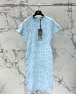 Robe Fendi Bleu Clair à Monogramme FF