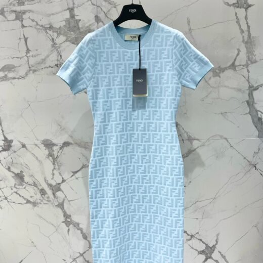 Fendi Robe Bleu Clair à Monogramme FF