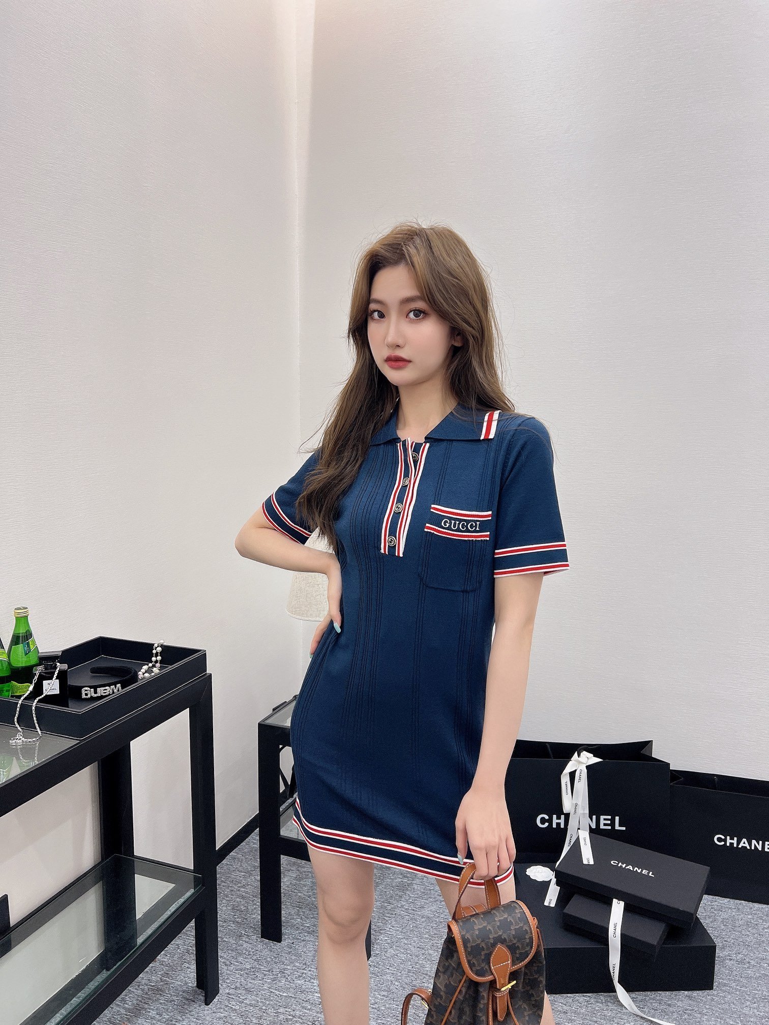 Gucci Robe courte tricolore à col polo