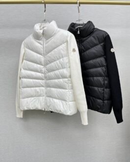 Doudoune légère Moncler en nylon avec manches en maille – blanc ou noir