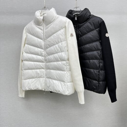 Moncler Doudoune légère en nylon avec manches en maille – blanc ou noir