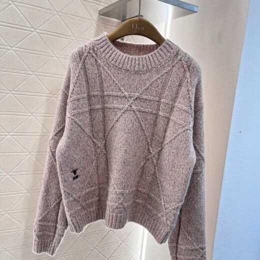 Dior Pull en laine et alpaga rose poudré à motif cannage