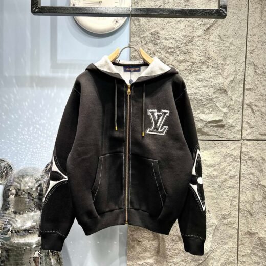 Louis Vuitton Veste Gillet à capuche en coton – Logo brodé et fermeture zippée dorée