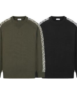 Pull Dior à bandes monogrammées – Maille coton – Noir ou Kaki