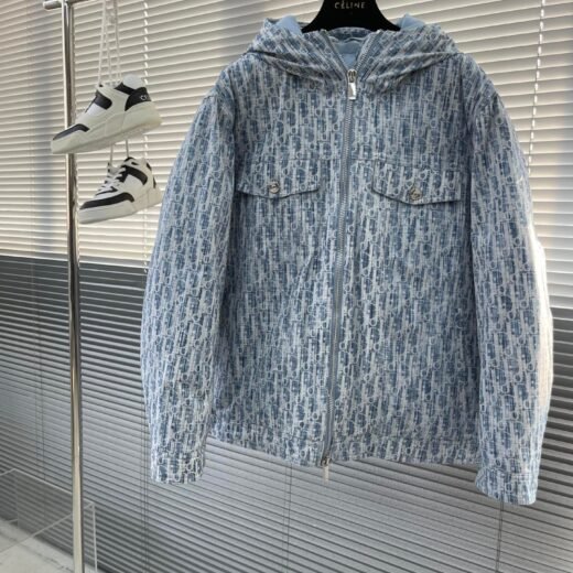 Dior Veste à capuche matelassée Oblique – Bleu clair