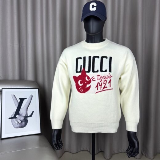 Gucci Pull "Since 1921" Chat Brodé – Noir & Blanc – Unisexe