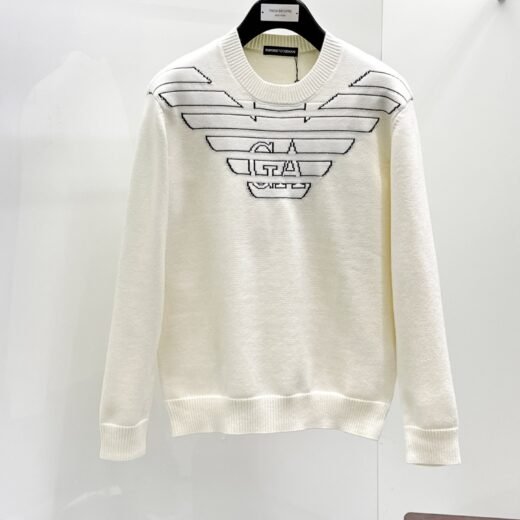Giorgio Armani Pull Emporio Logo Ailé Brodé – Noir & Blanc