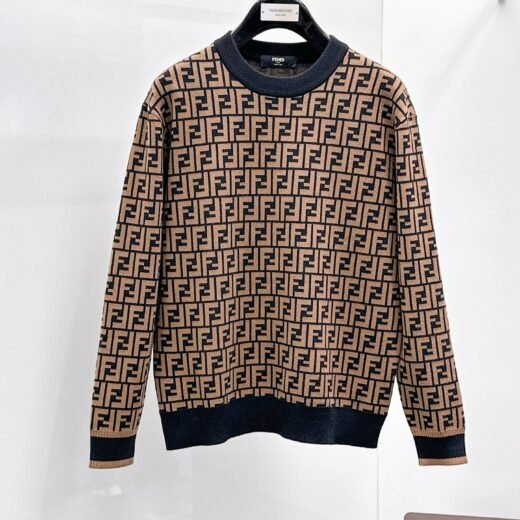 Fendi Pull Monogram FF Intarsia – Marron & Blanc