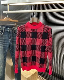 Pull Louis Vuitton à carreaux en maille – Style luxueux bicolore