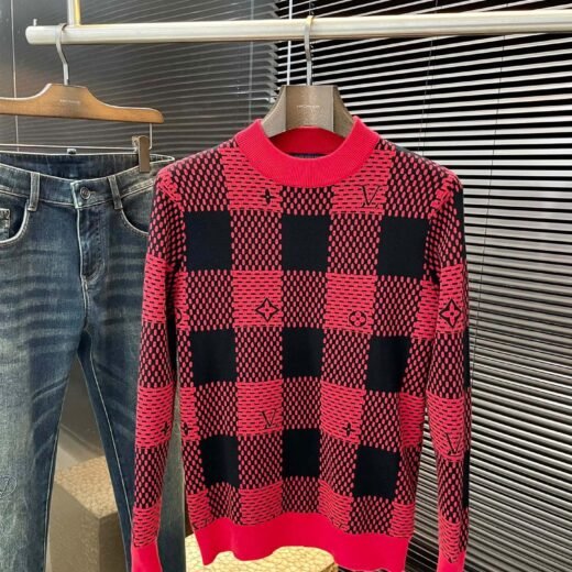 Louis Vuitton Pull à carreaux en maille – Style luxueux bicolore
