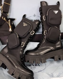 Bottes en cuir Prada avec petite sacoche élégante et raffinée