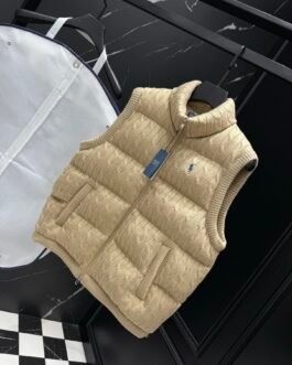 Veste sans manches matelassée en maille torsadée Ralph Lauren Beige,Gris,Bleu