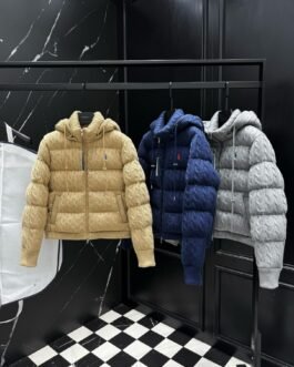 Veste matelassée à capuche en maille torsadée Polo Ralph Lauren Beige Bleu Gris